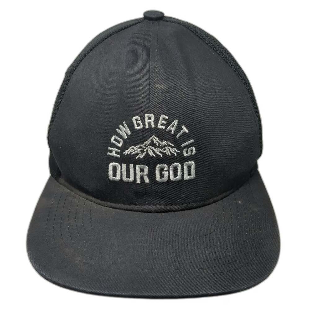 GOEX Trucker Hat Black OSFM How Great Is Our God Mountain Embroidered Snapback